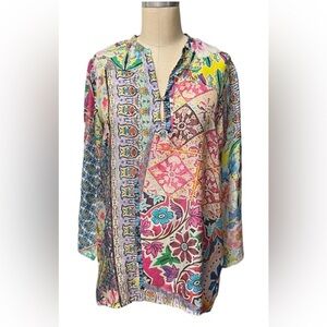 Johnny Was Belinda Silk Tunic XL NWOT multi print silk